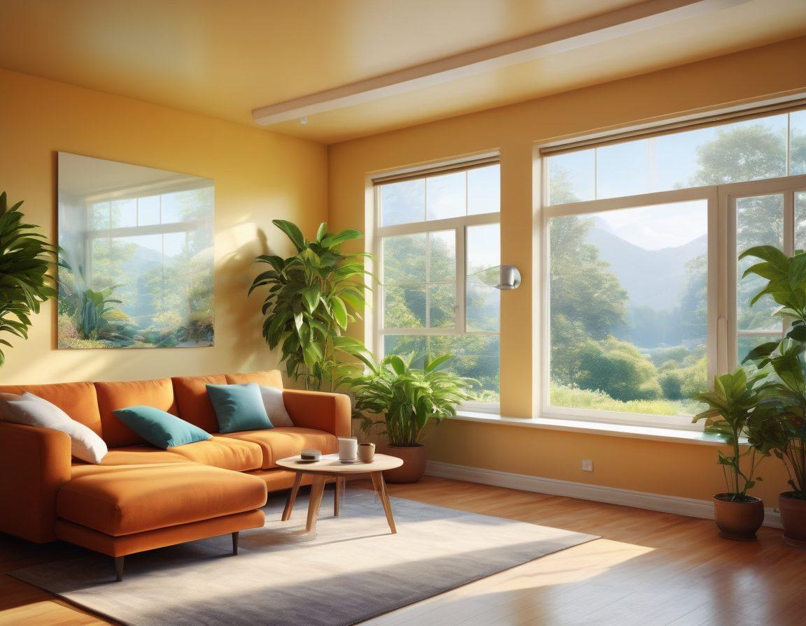 A serene home environment with a person enjoying seamless connectivity on various devices, surrounded by nature-inspired elements like plants and sunlight filtering through the windows, symbolizing digital freedom. Include visual representations of Wi-Fi signals radiating in harmonious waves throughout the space. super-realistic. vibrant colors. soft focus.